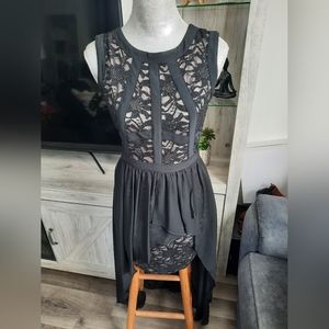 Morgan & Co. Black Lace Overlay High-Low Cocktail Dress